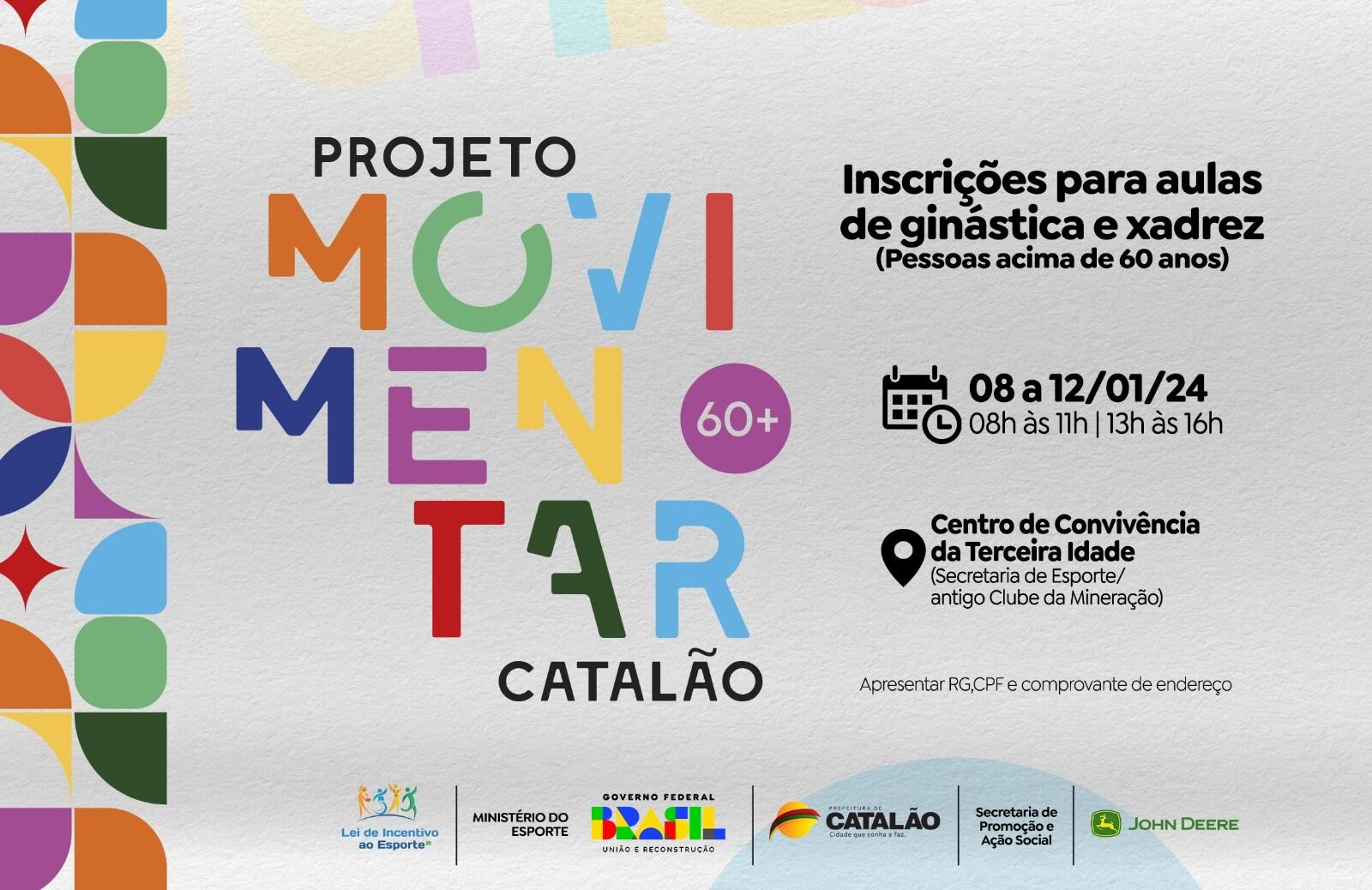 Projeto Movimentar Catalão: +60 anos terão aulas gratuitas de ginástica e xadrez